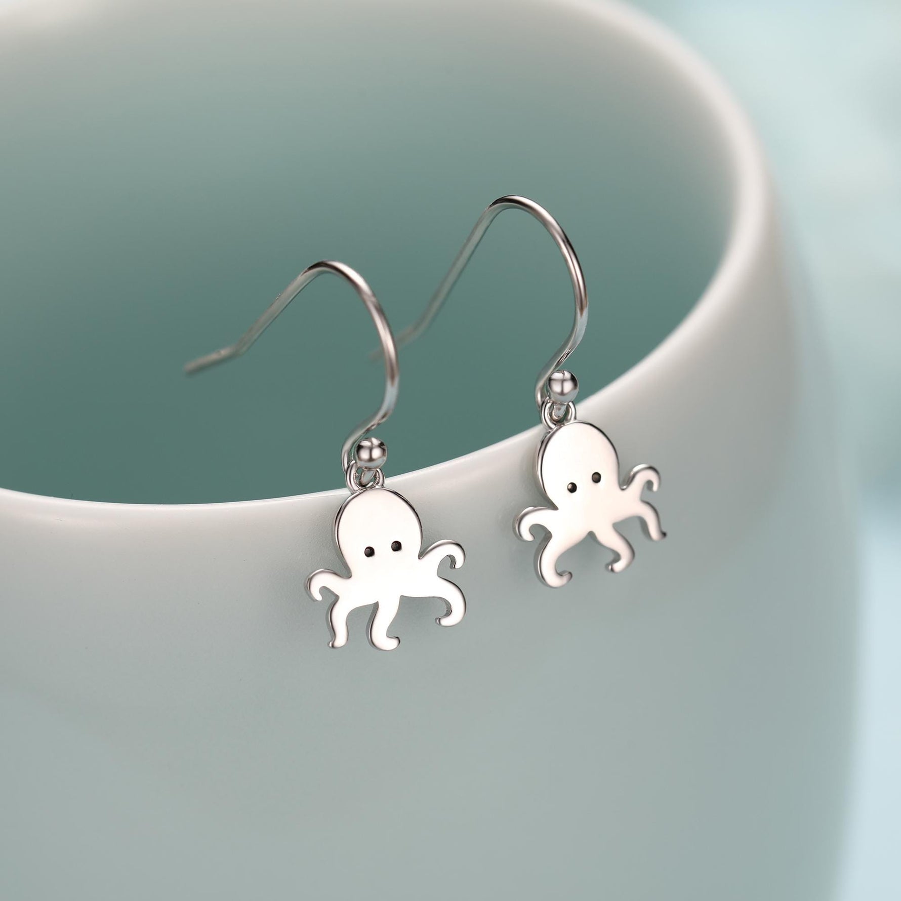 Octopus Drop Hook Earrings in Sterling Silver, Octopus Dangle Earrings, Fish Earrings, Ocean Nautical Earrings