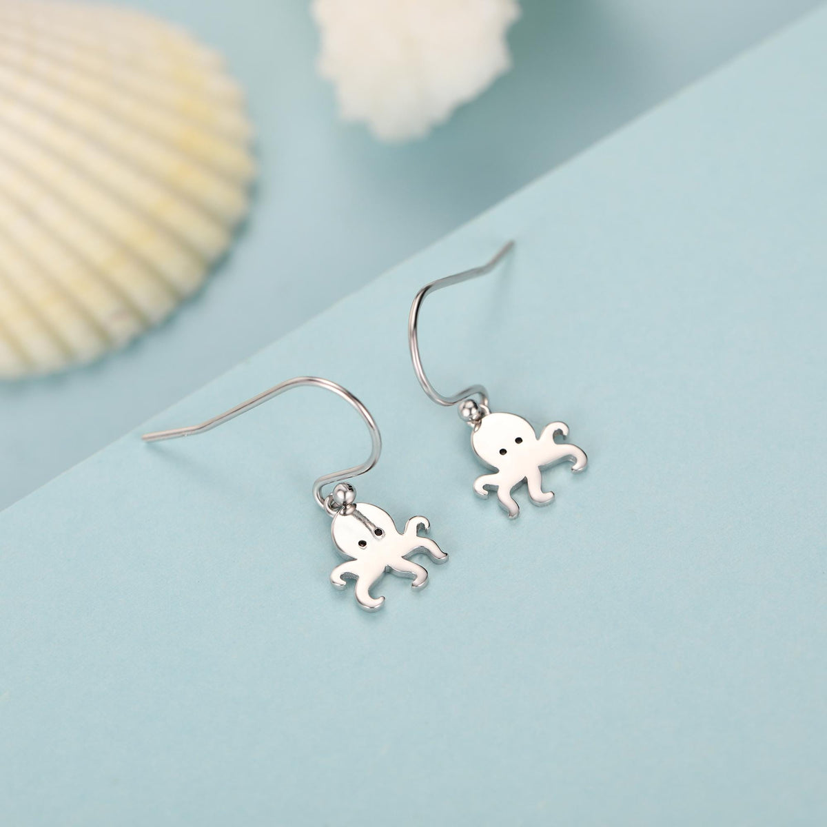 Octopus Drop Hook Earrings in Sterling Silver, Octopus Dangle Earrings, Fish Earrings, Ocean Nautical Earrings