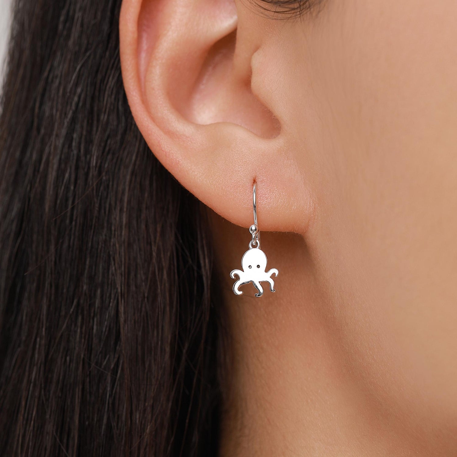 Octopus Drop Hook Earrings in Sterling Silver, Octopus Dangle Earrings, Fish Earrings, Ocean Nautical Earrings