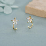 CZ Forget-me-not Flower Huggie Hoop Earrings in Sterling Silver, Gold or Silver, Marquise CZ Flower Threader Hoop Earrings, Pull Through
