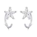 CZ Forget-me-not Flower Huggie Hoop Earrings in Sterling Silver, Gold or Silver, Marquise CZ Flower Threader Hoop Earrings, Pull Through
