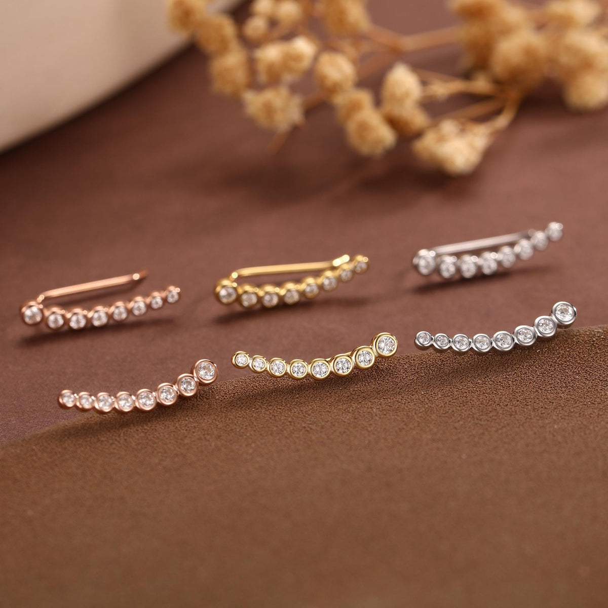 Pebble CZ Crawler Earrings in Sterling Silver, Silver, Gold or Rose Gold, Dotted Ear Crawlers, Dots Crawler, Bobble Crawlers