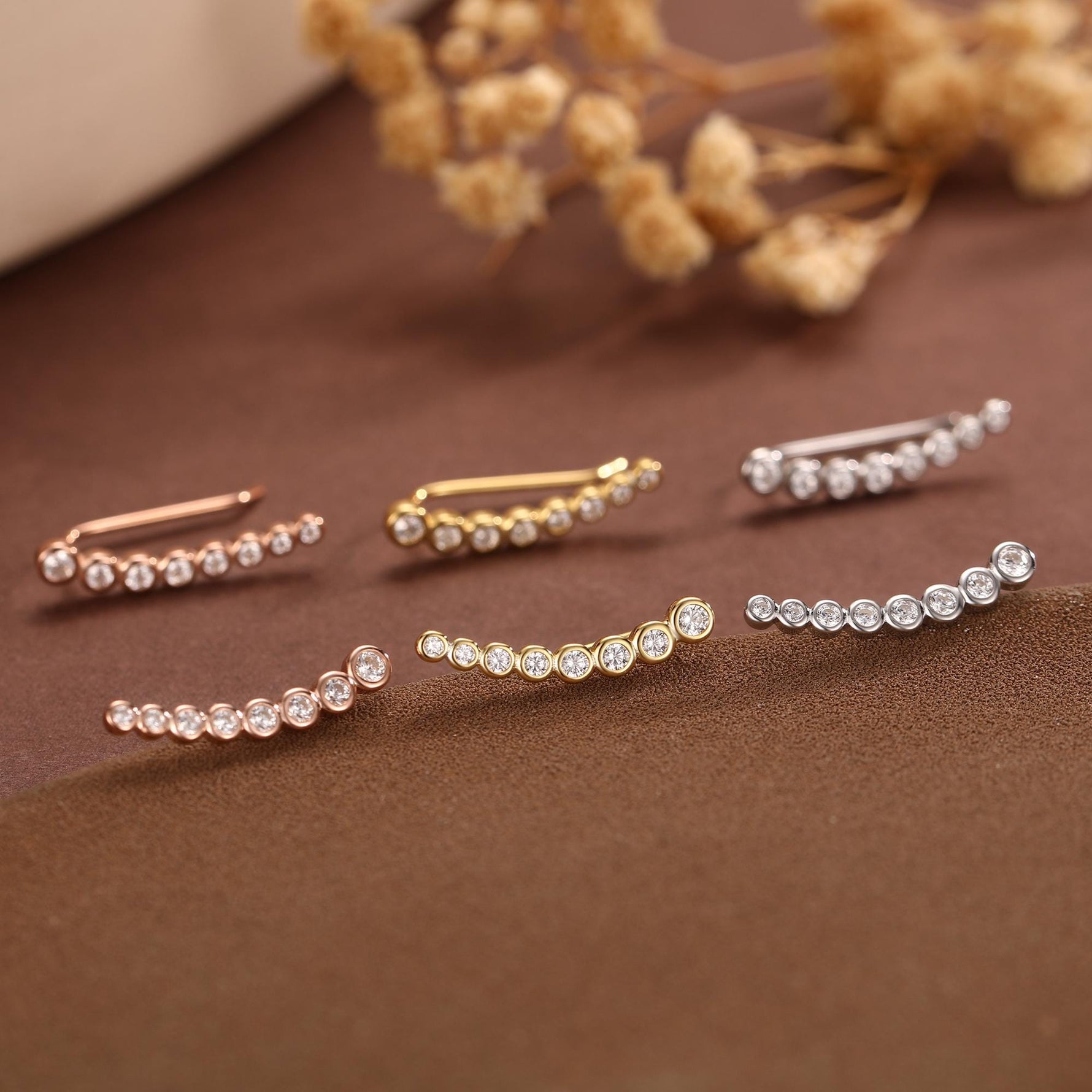 Pebble CZ Crawler Earrings in Sterling Silver, Silver, Gold or Rose Gold, Dotted Ear Crawlers, Dots Crawler, Bobble Crawlers