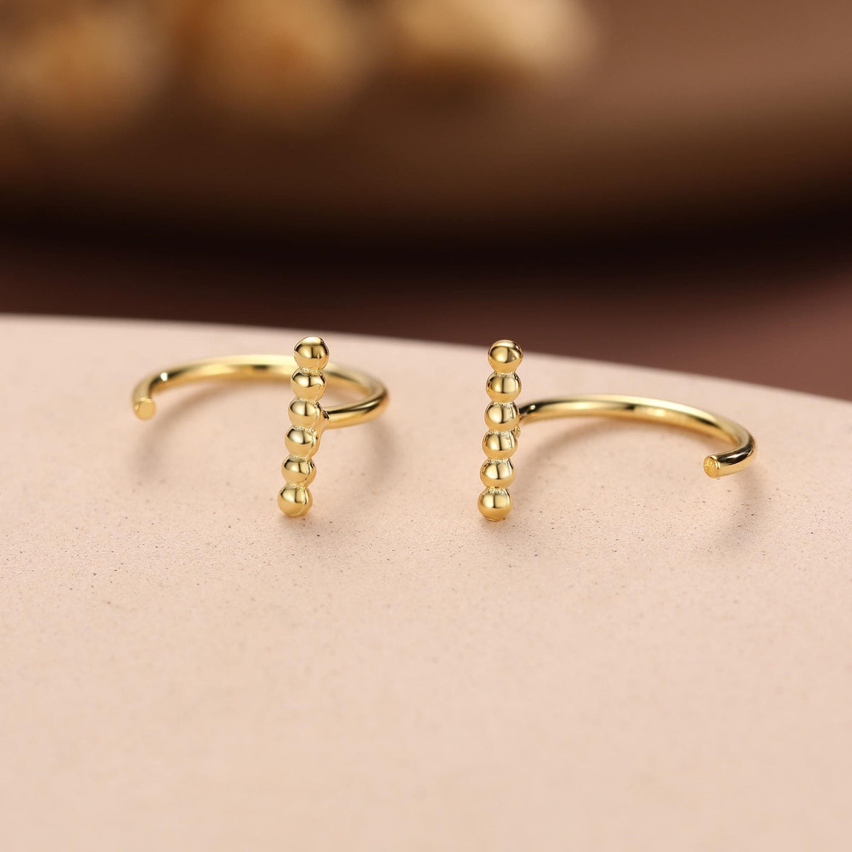 Beaded Bar Open Huggie Hoops in Sterling Silver, Pebble Bar Open Hoops, Bauble Bar Earrings, Silver or Gold or Rose Gold, Bar Earrings