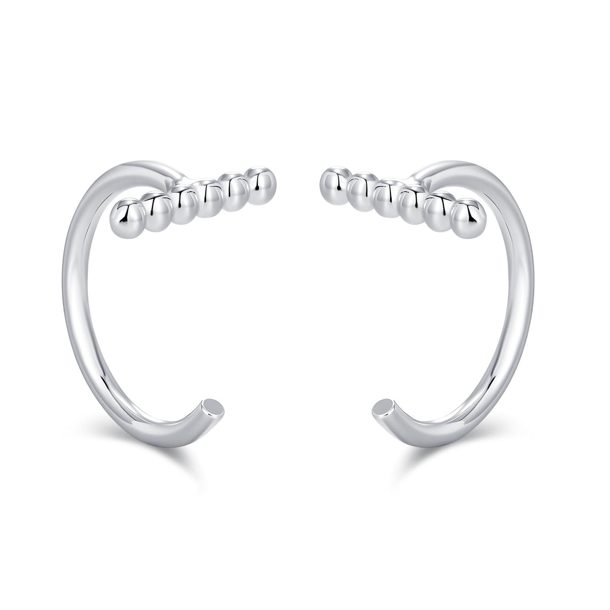 Beaded Bar Open Huggie Hoops in Sterling Silver, Pebble Bar Open Hoops, Bauble Bar Earrings, Silver or Gold or Rose Gold, Bar Earrings