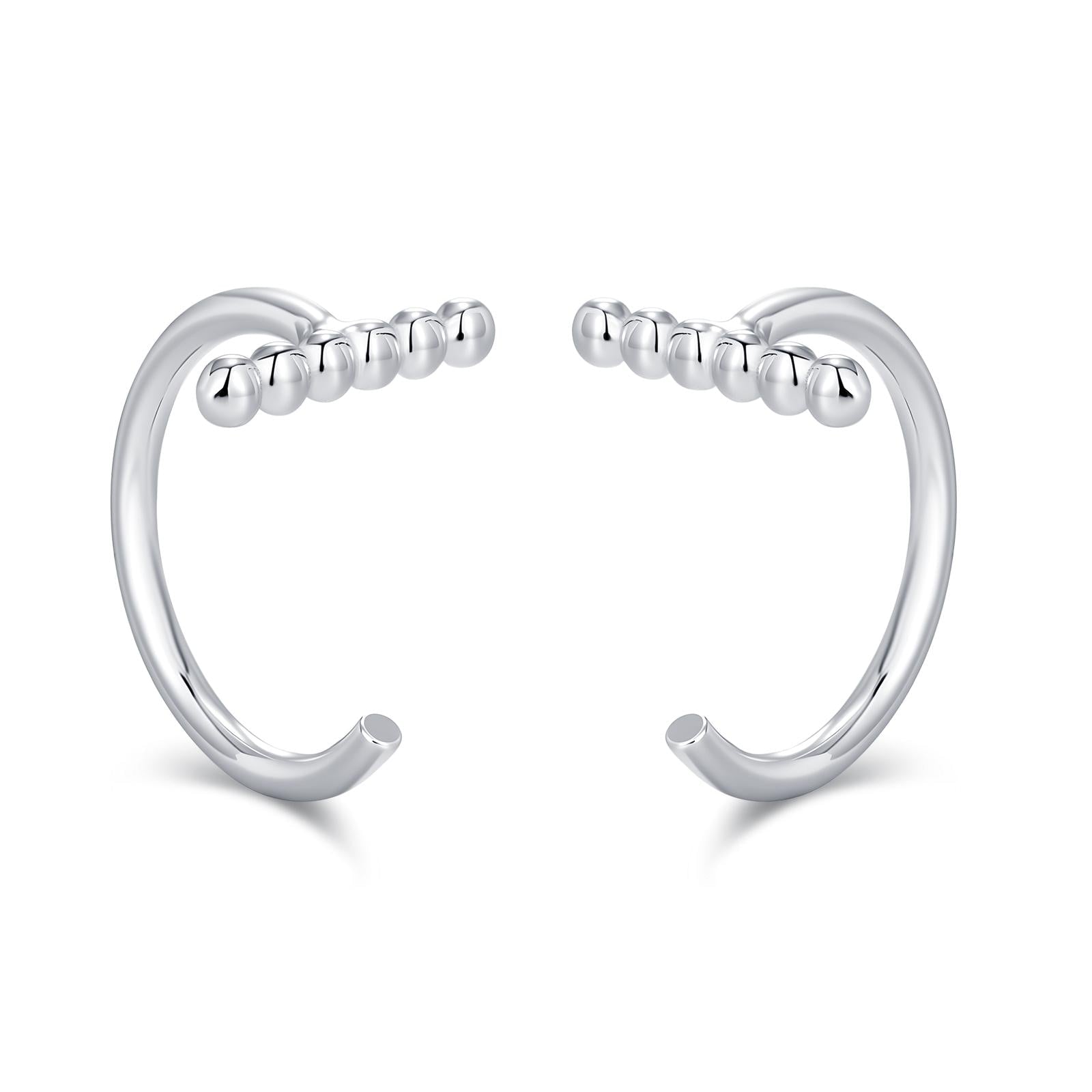 Beaded Bar Open Huggie Hoops in Sterling Silver, Pebble Bar Open Hoops, Bauble Bar Earrings, Silver or Gold or Rose Gold, Bar Earrings
