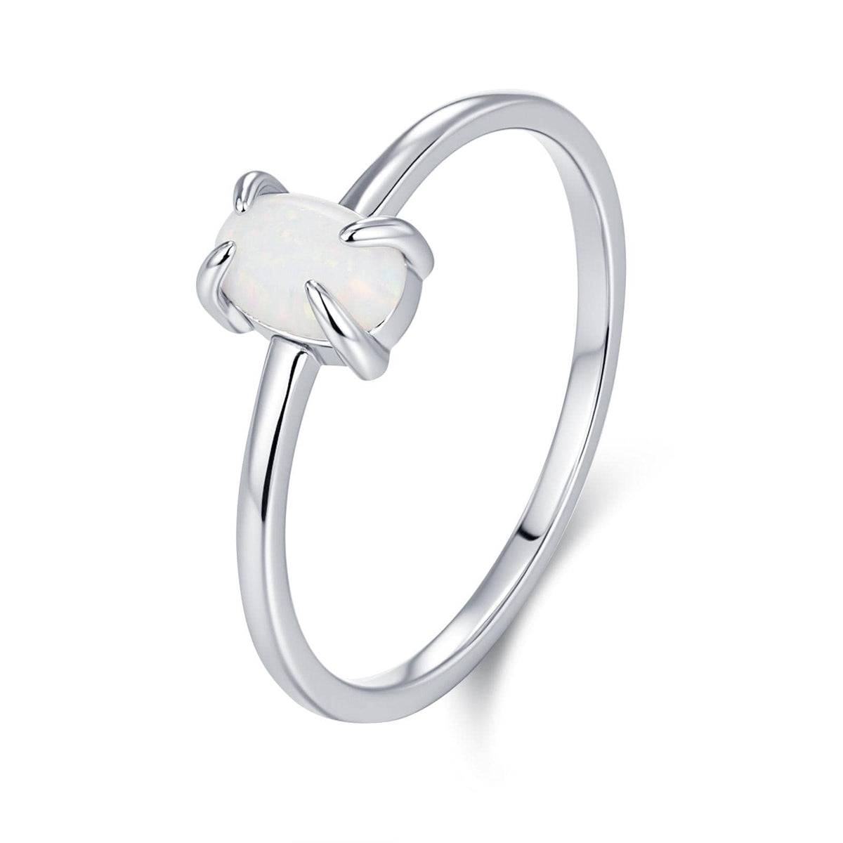Fire Opal Ring in Sterling Silver, US 5 - 8, 4x6mm, Lab Opal Stone Ring, White Opal Ring