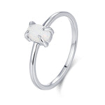 Fire Opal Ring in Sterling Silver, US 5 - 8, 4x6mm, Lab Opal Stone Ring, White Opal Ring