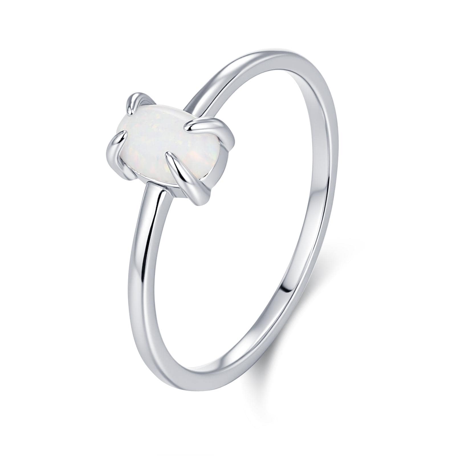 Fire Opal Ring in Sterling Silver, US 5 - 8, 4x6mm, Lab Opal Stone Ring, White Opal Ring