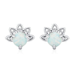 Sterling Silver Green Opal Crown Stud Earrings, Prong Set, Opal Earrings, Lab Opal Lotus Earrings, Minimalist
