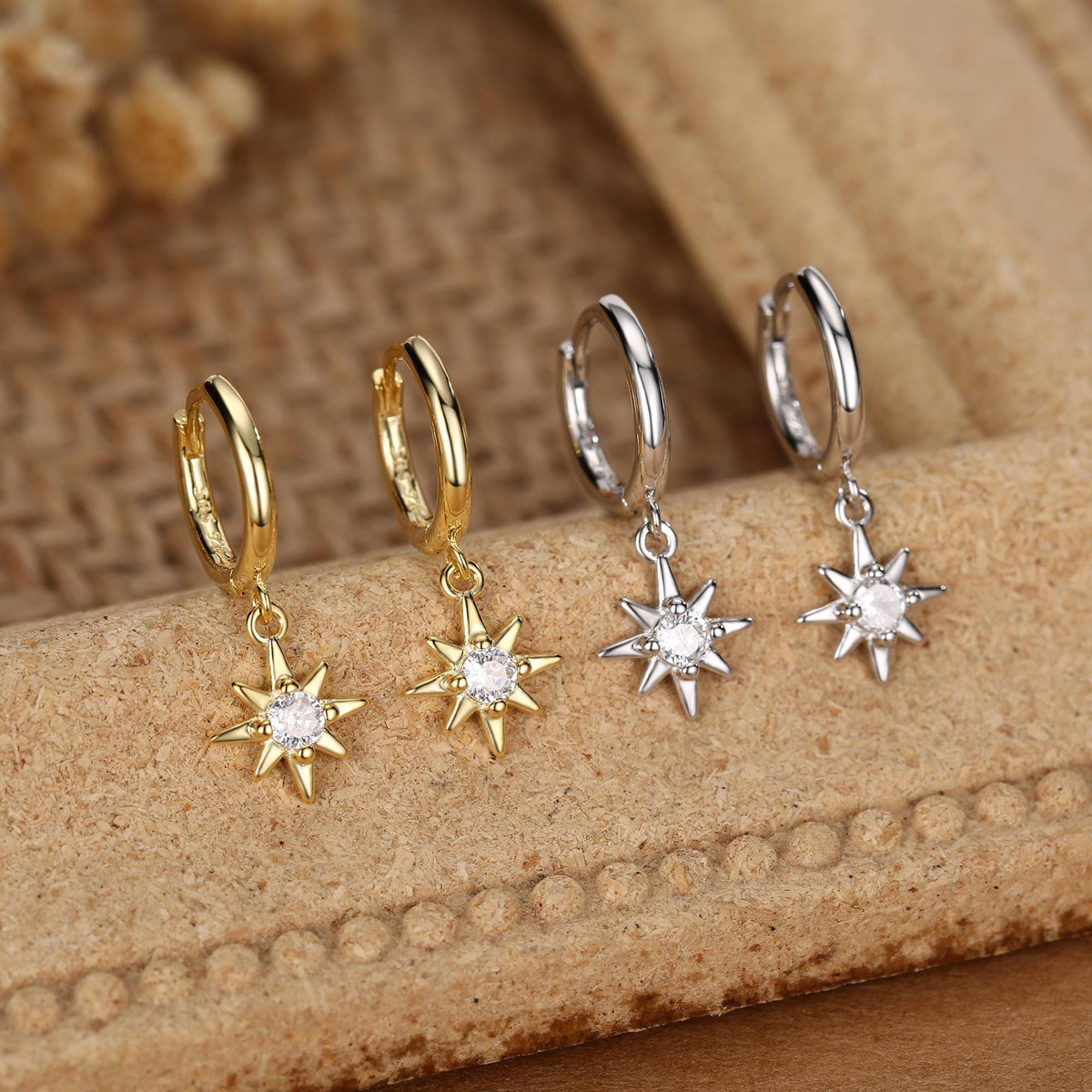 Starburst Huggie Hoop Earrings in Sterling Silver