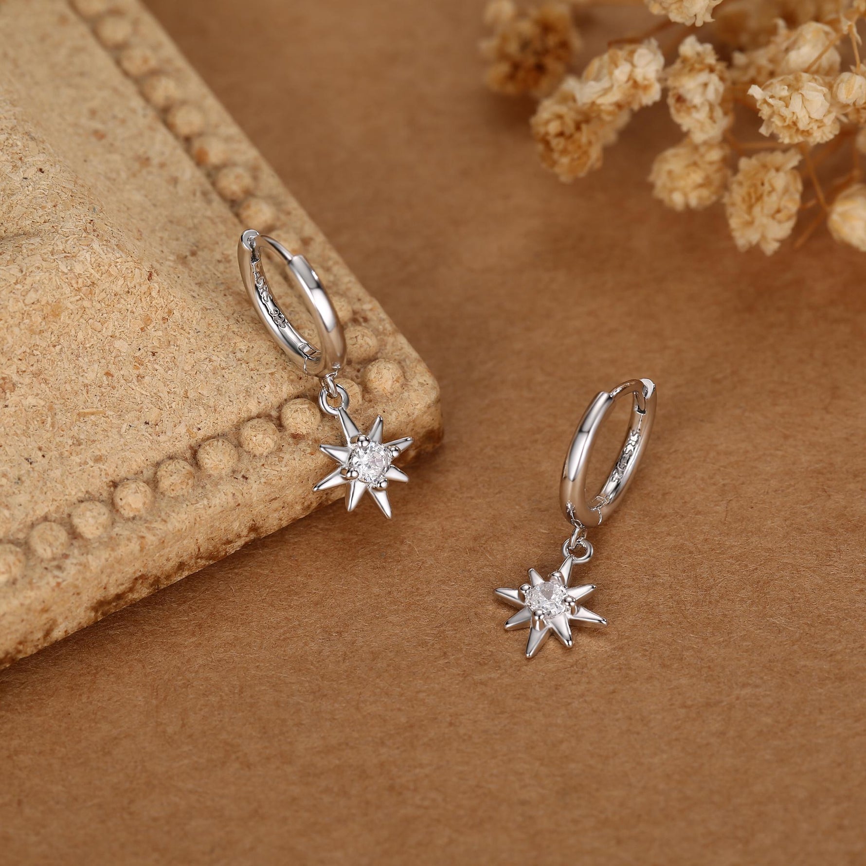 Starburst Huggie Hoop Earrings in Sterling Silver