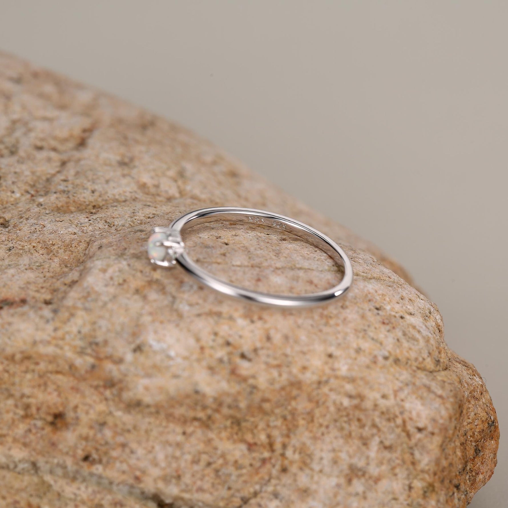Tiny Fire Opal Ring in Sterling Silver, US 5 - 8, 3mm Opal Ring, Prong Set, Lab Opal Stone Ring, White Opal Ring, Delicate Stacking Ring,