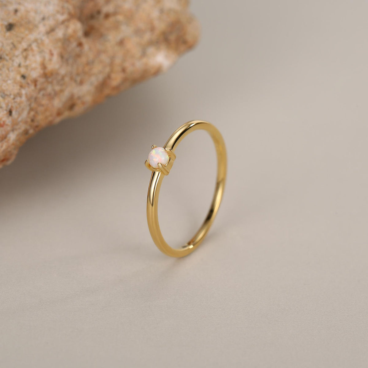Tiny Fire Opal Ring in Sterling Silver, US 5 - 8, 3mm Opal Ring, Prong Set, Lab Opal Stone Ring, White Opal Ring, Delicate Stacking Ring,
