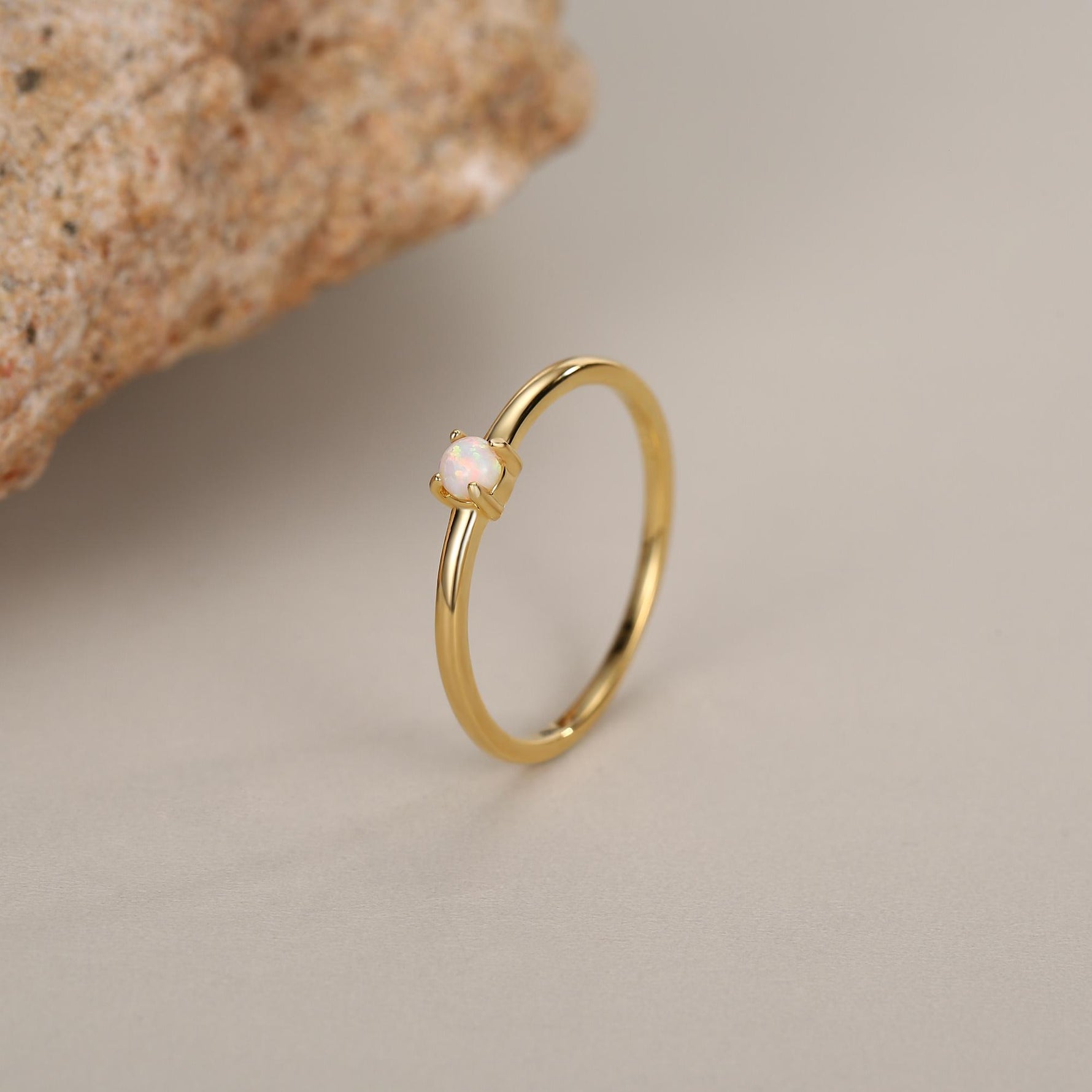 Tiny Fire Opal Ring in Sterling Silver, US 5 - 8, 3mm Opal Ring, Prong Set, Lab Opal Stone Ring, White Opal Ring, Delicate Stacking Ring,