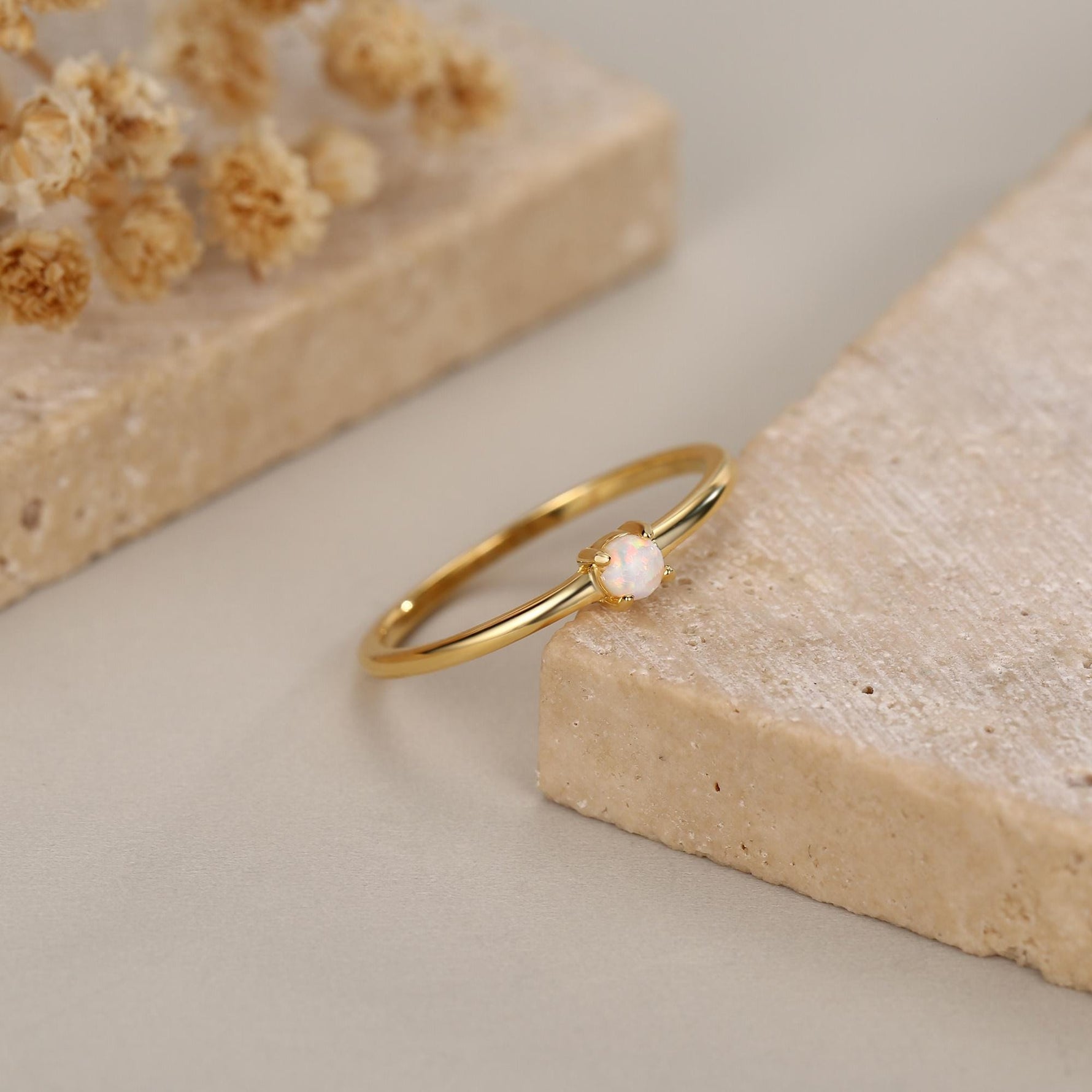 Tiny Fire Opal Ring in Sterling Silver, US 5 - 8, 3mm Opal Ring, Prong Set, Lab Opal Stone Ring, White Opal Ring, Delicate Stacking Ring,