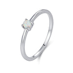 Tiny Fire Opal Ring in Sterling Silver, US 5 - 8, 3mm Opal Ring, Prong Set, Lab Opal Stone Ring, White Opal Ring, Delicate Stacking Ring,