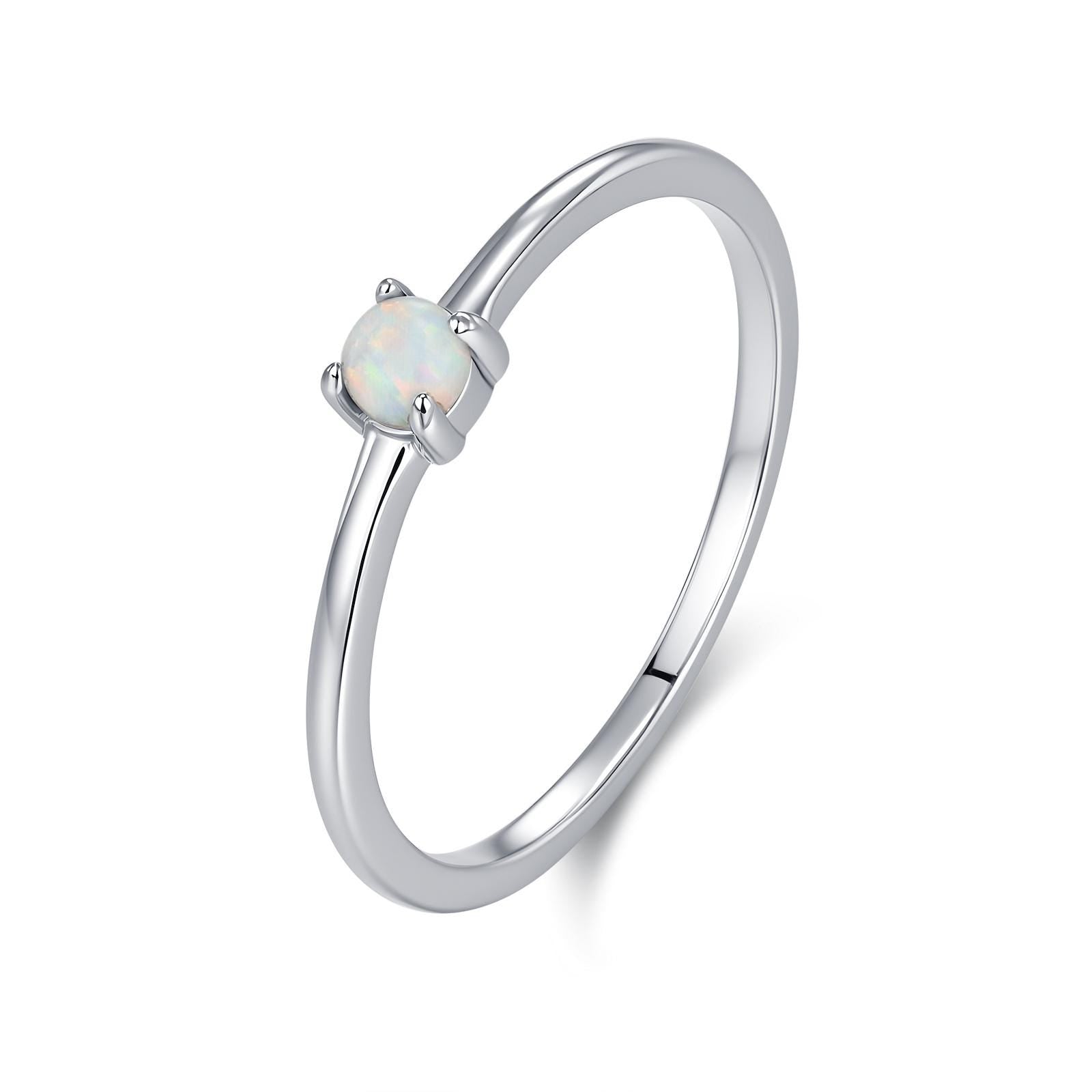 Tiny Fire Opal Ring in Sterling Silver, US 5 - 8, 3mm Opal Ring, Prong Set, Lab Opal Stone Ring, White Opal Ring, Delicate Stacking Ring,