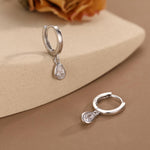 Tiny Droplet CZ Huggie Hoop Earrings in Sterling Silver, Silver or Gold, Geometric Hoop Earrings,