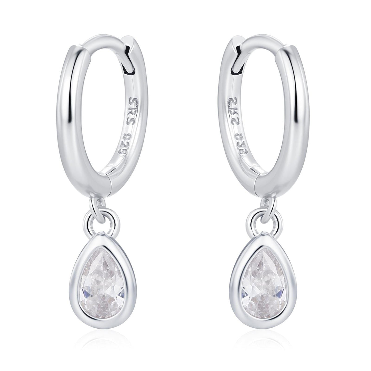 Tiny Droplet CZ Huggie Hoop Earrings in Sterling Silver, Silver or Gold, Geometric Hoop Earrings,