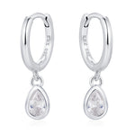 Tiny Droplet CZ Huggie Hoop Earrings in Sterling Silver, Silver or Gold, Geometric Hoop Earrings,