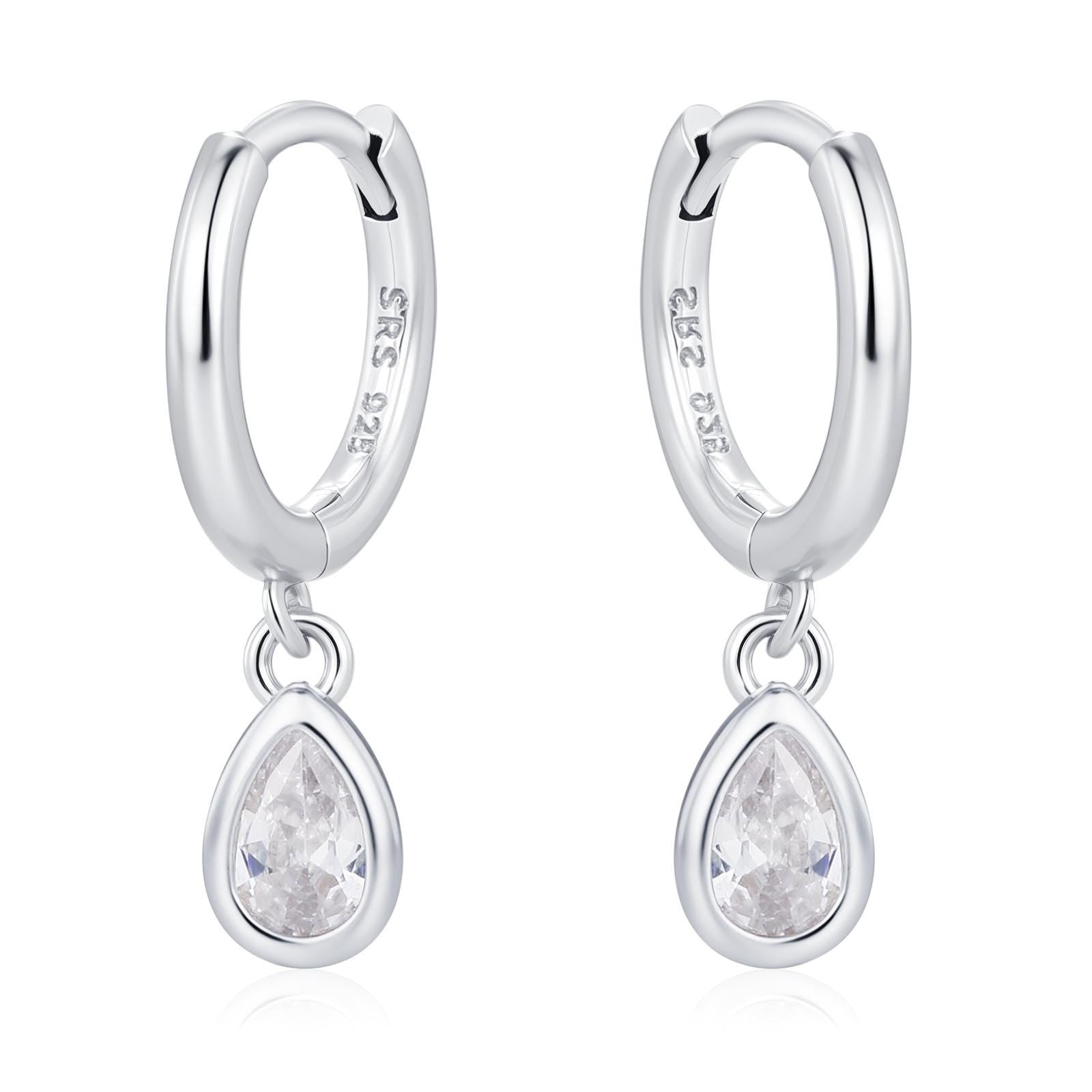 Tiny Droplet CZ Huggie Hoop Earrings in Sterling Silver, Silver or Gold, Geometric Hoop Earrings,