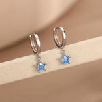 Blue CZ Star Huggie Hoop Earrings in Sterling Silver, Aquamarine Blue Star Hoops, North Star Dangle Earrings, Celestial Jewellery