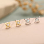 White Opal Star Stud Earrings in Sterling Silver, Silver or Gold, Four Point Star Opal Earrings, Stacking Earrings
