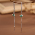 Emerald Green CZ Flower Threader Earrings in Sterling Silver, Silver or Gold, Forget-me-not Floral Ear Threaders, Sparkly CZ Threaders