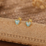 Green Opal Heart Screw Back Earrings in Sterling Silver, Opal Heart Earrings, Silver or Gold, Heart Earrings, Aqua Green Blue Opal Earrings