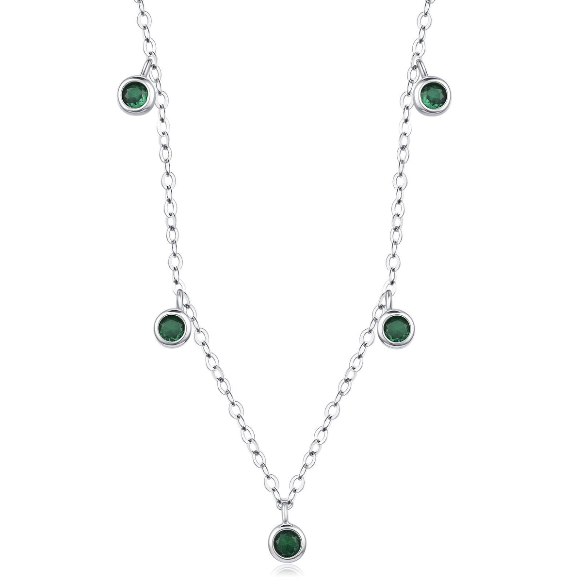 Emerald Green CZ Charm Necklace in Sterling Silver, Silver or Gold, Satellite Crystal Necklace, Solid Silver Necklace