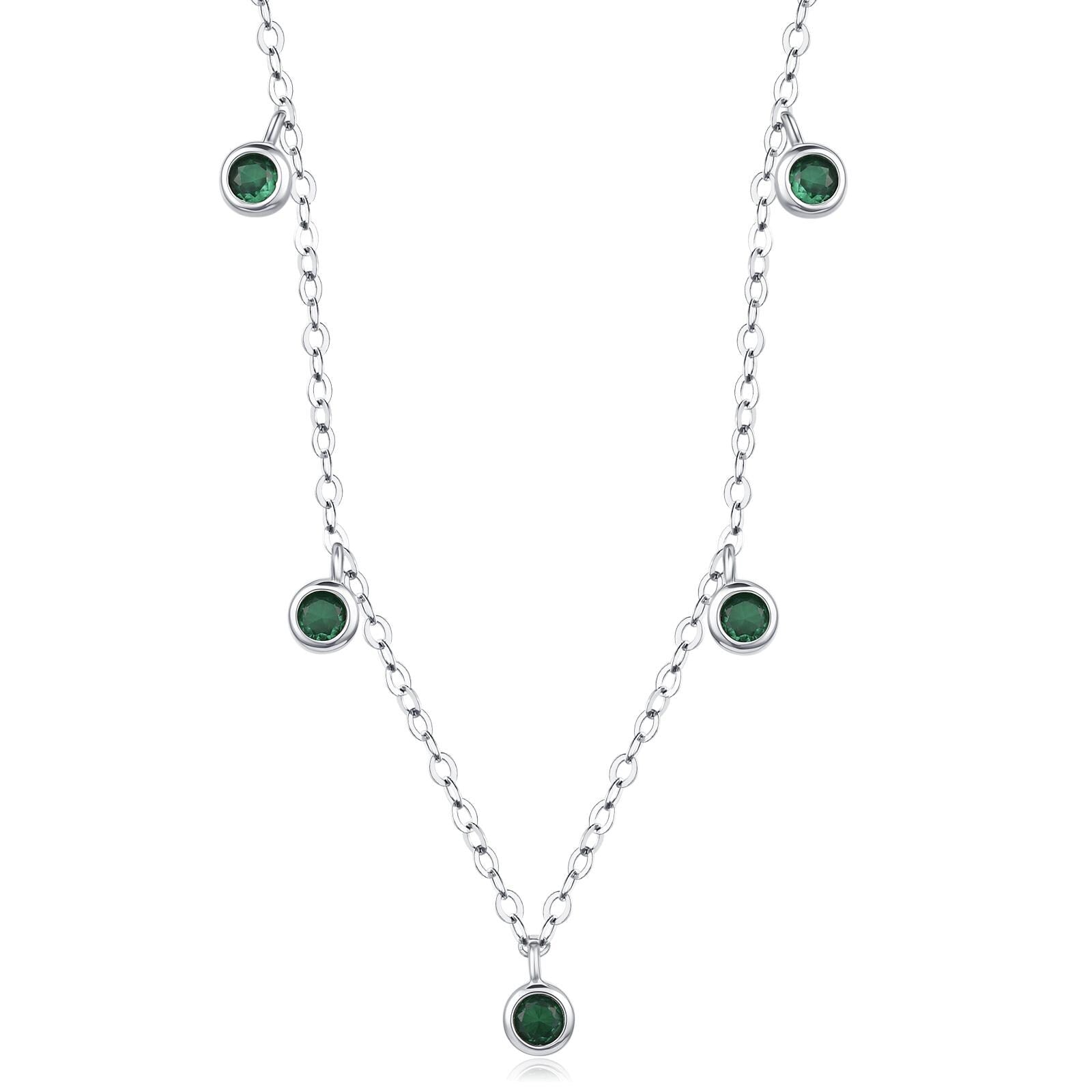 Emerald Green CZ Charm Necklace in Sterling Silver, Silver or Gold, Satellite Crystal Necklace, Solid Silver Necklace