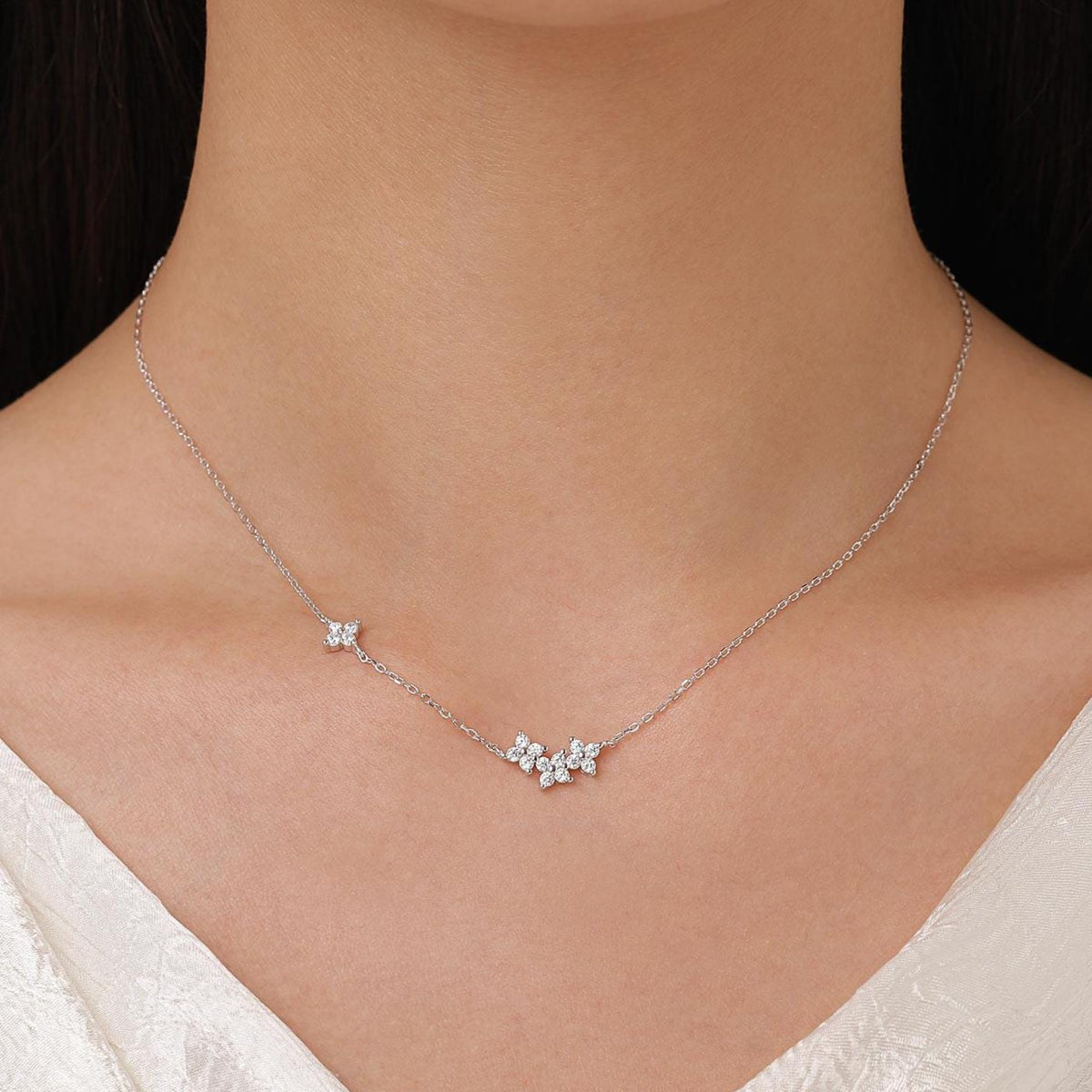 CZ Hydrangea Bouquet Charm Necklace