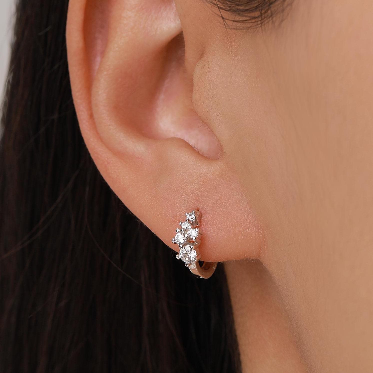 Star Constellation CZ Huggie Hoop in Sterling Silver, Silver or Gold or Rose Gold, 9mm Inner Diameter, Stacking Earrings, CZ Cluster Hoops,