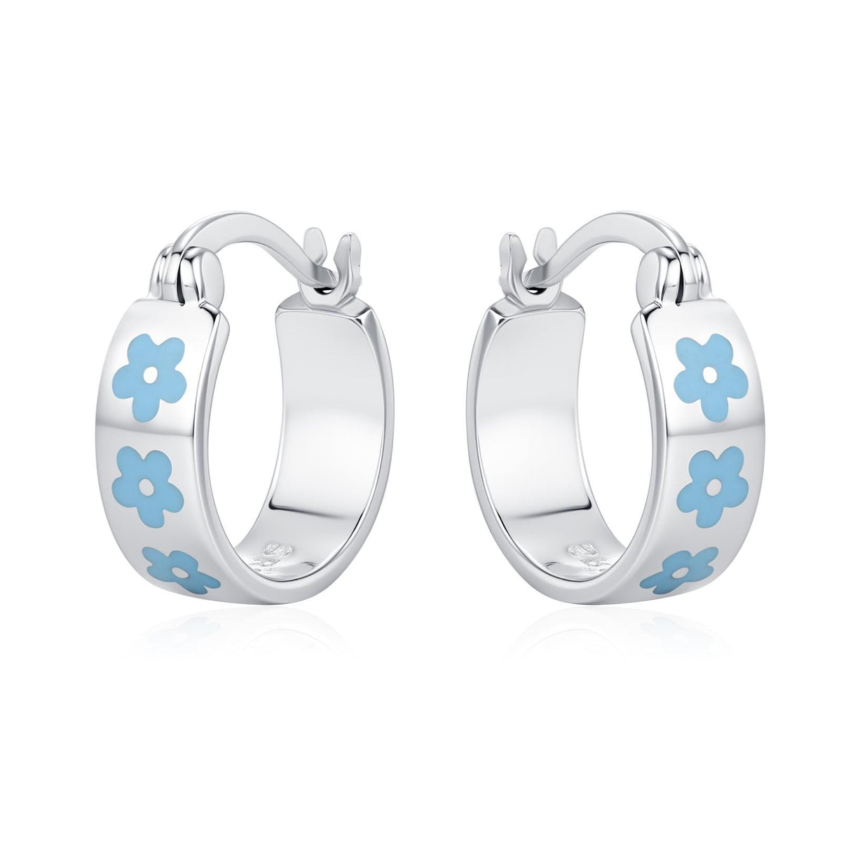 Sterling Silver Enamel Forget Me Not Huggie Hoops