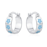 Sterling Silver Enamel Forget Me Not Huggie Hoops