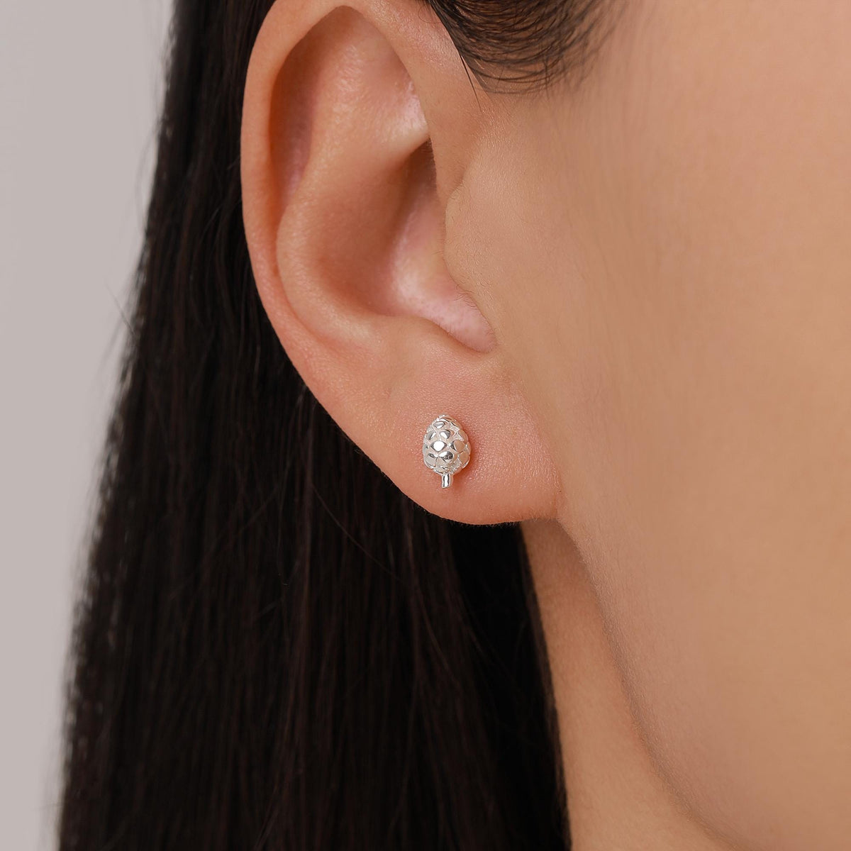 Mismatched Pine Cone and Squirrel Stud Earrings in Sterling Silver