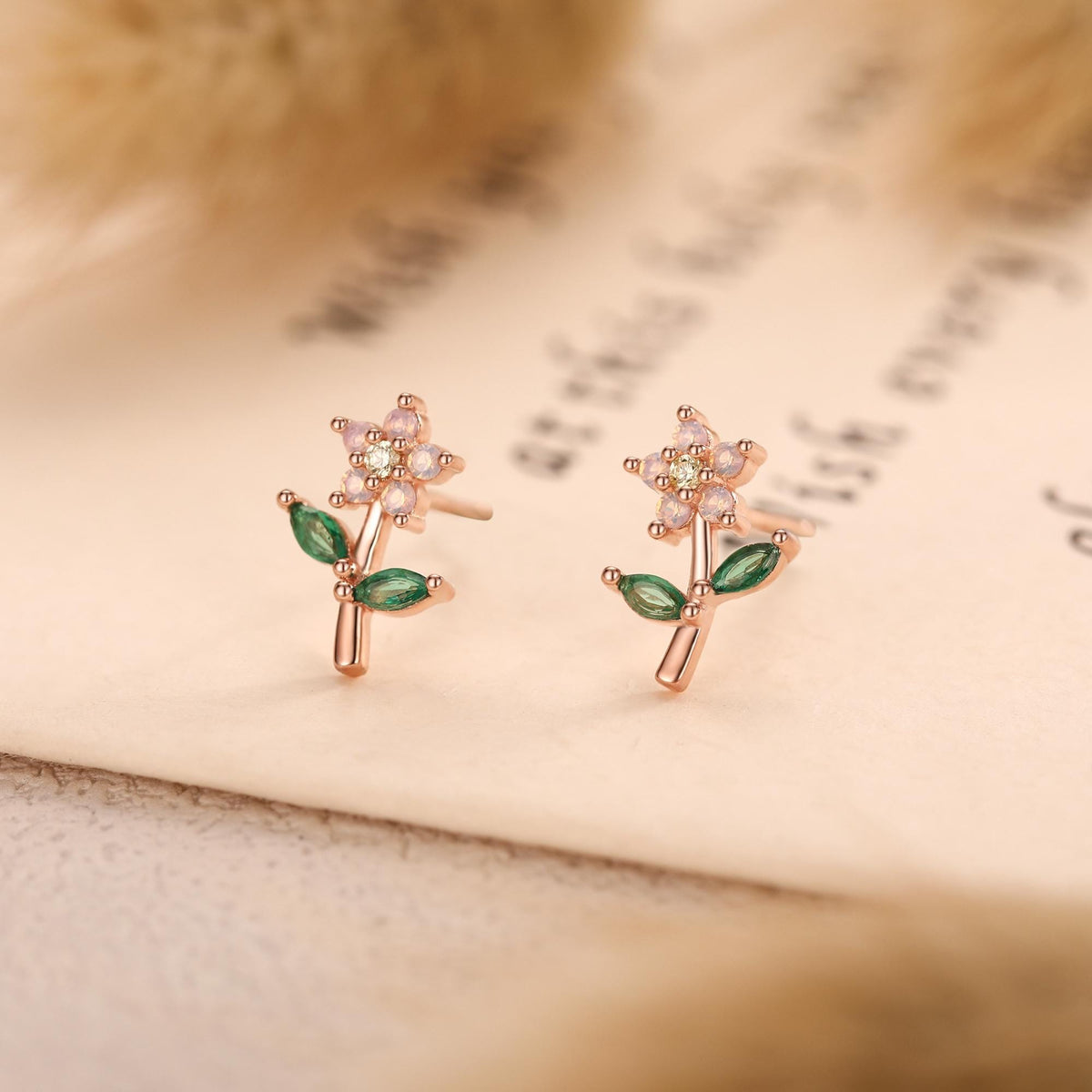Extra Tiny Opal Pink CZ Flower Stud Earrings in Sterling Silver