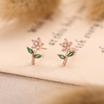 Extra Tiny Opal Pink CZ Flower Stud Earrings in Sterling Silver