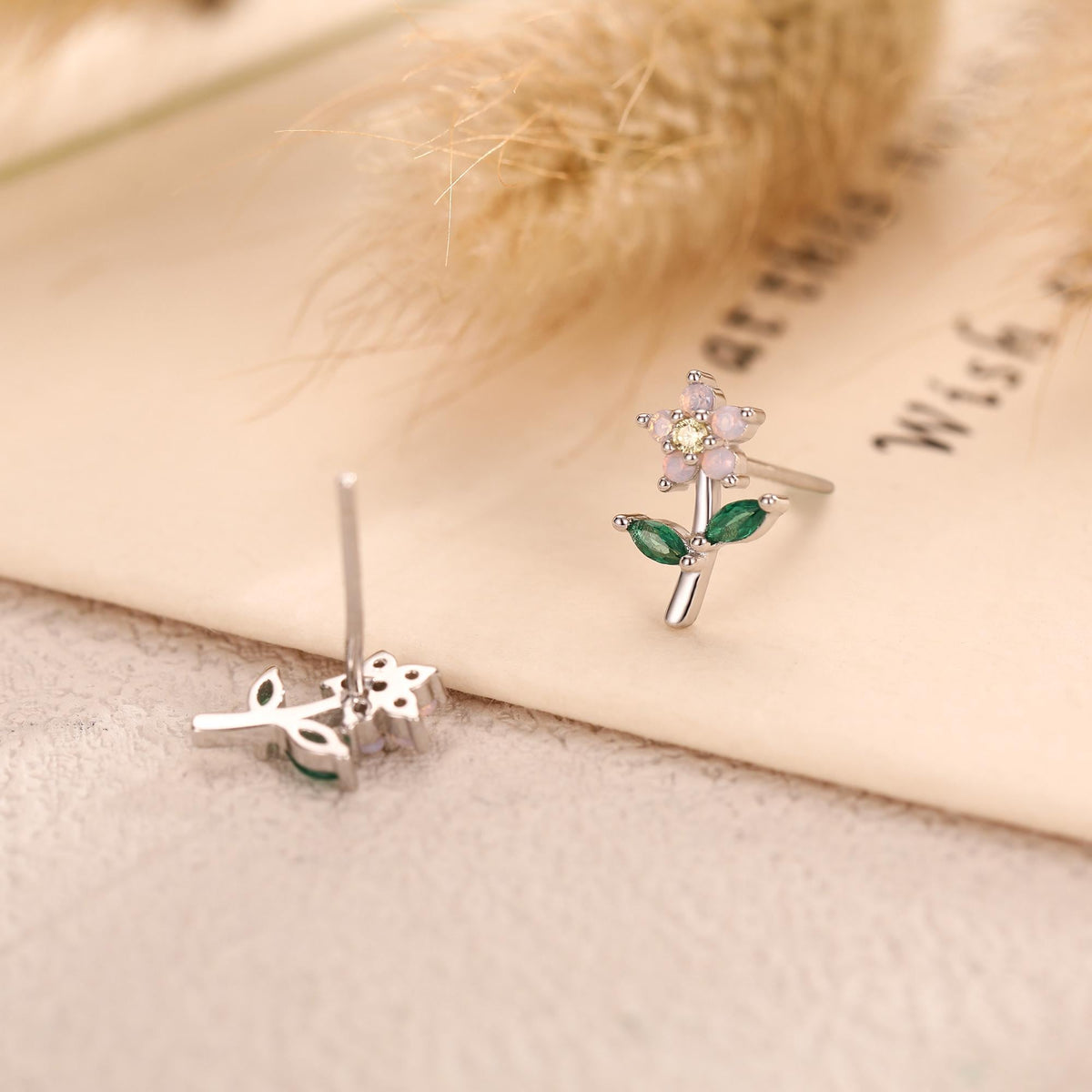 Extra Tiny Opal Pink CZ Flower Stud Earrings in Sterling Silver