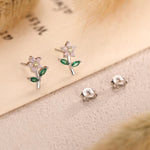 Extra Tiny Opal Pink CZ Flower Stud Earrings in Sterling Silver