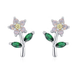 Extra Tiny Opal Pink CZ Flower Stud Earrings in Sterling Silver