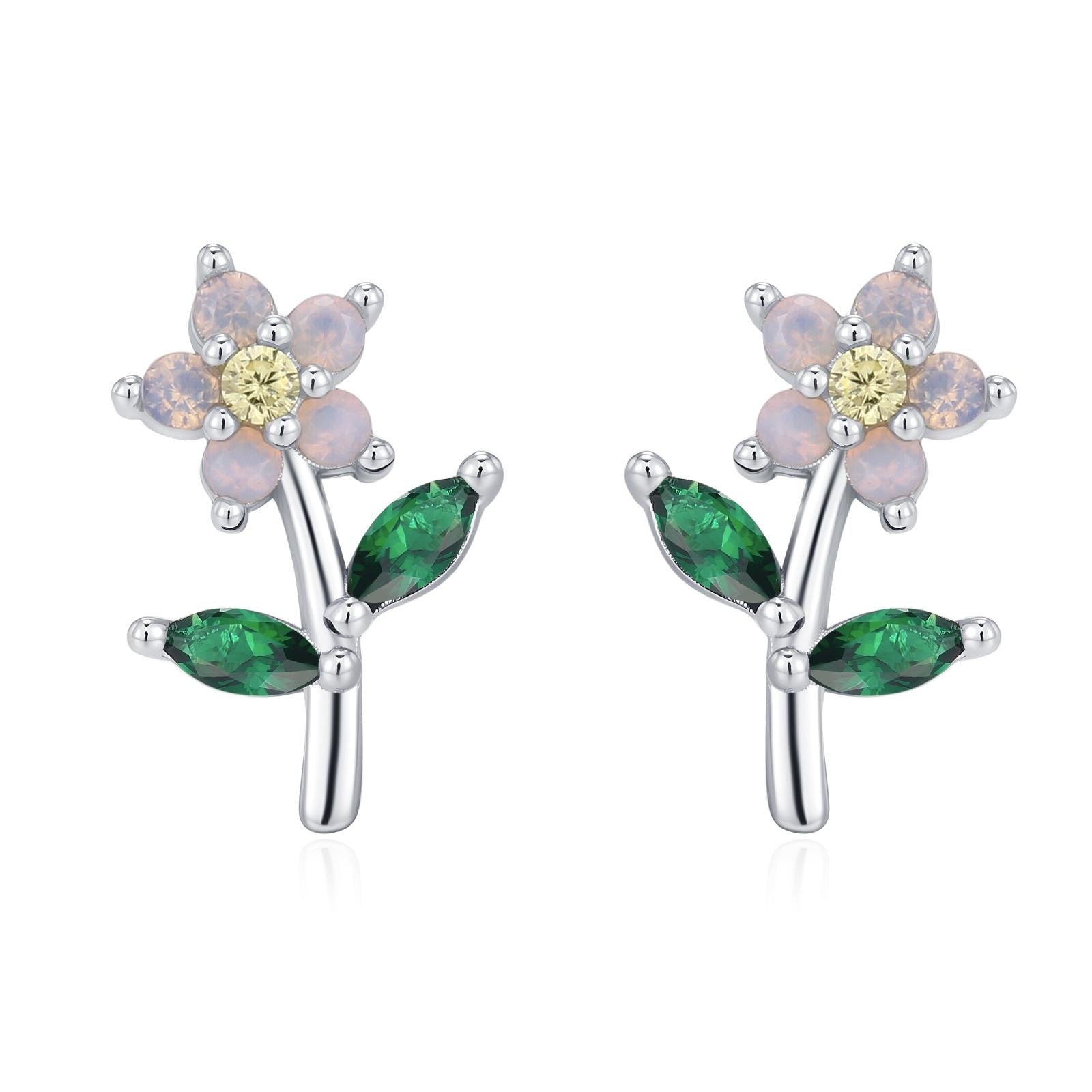 Extra Tiny Opal Pink CZ Flower Stud Earrings in Sterling Silver