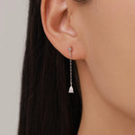 Droplet CZ with Chain Dangle Stud Earrings in Sterling Silver, Silver or Gold, Clear CZ Pear Drop Earrings