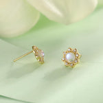 Vintage Inspired Moonstone Flower CZ Stud Earrings, Lab Moonstone Halo CZ Earrings, Simulated Moonstone Earrings