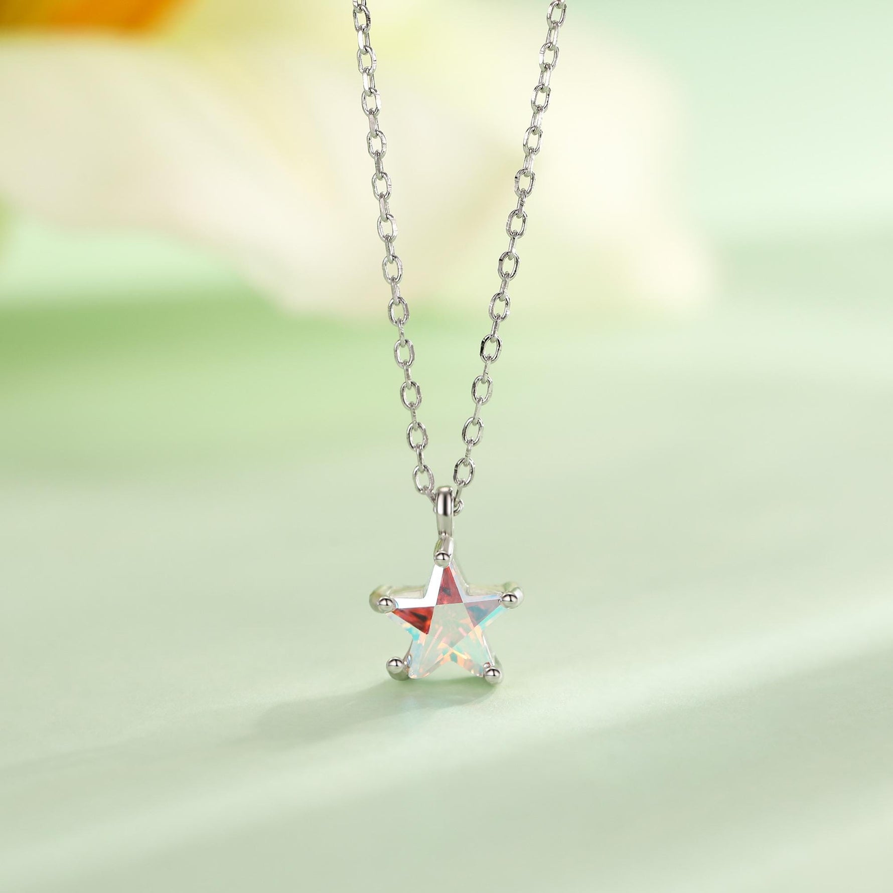 Sterling Silver Aurora AB CZ Star Pendant Necklace, Silver or Gold, Star Shape CZ Necklace, Colour Changing Star Necklace