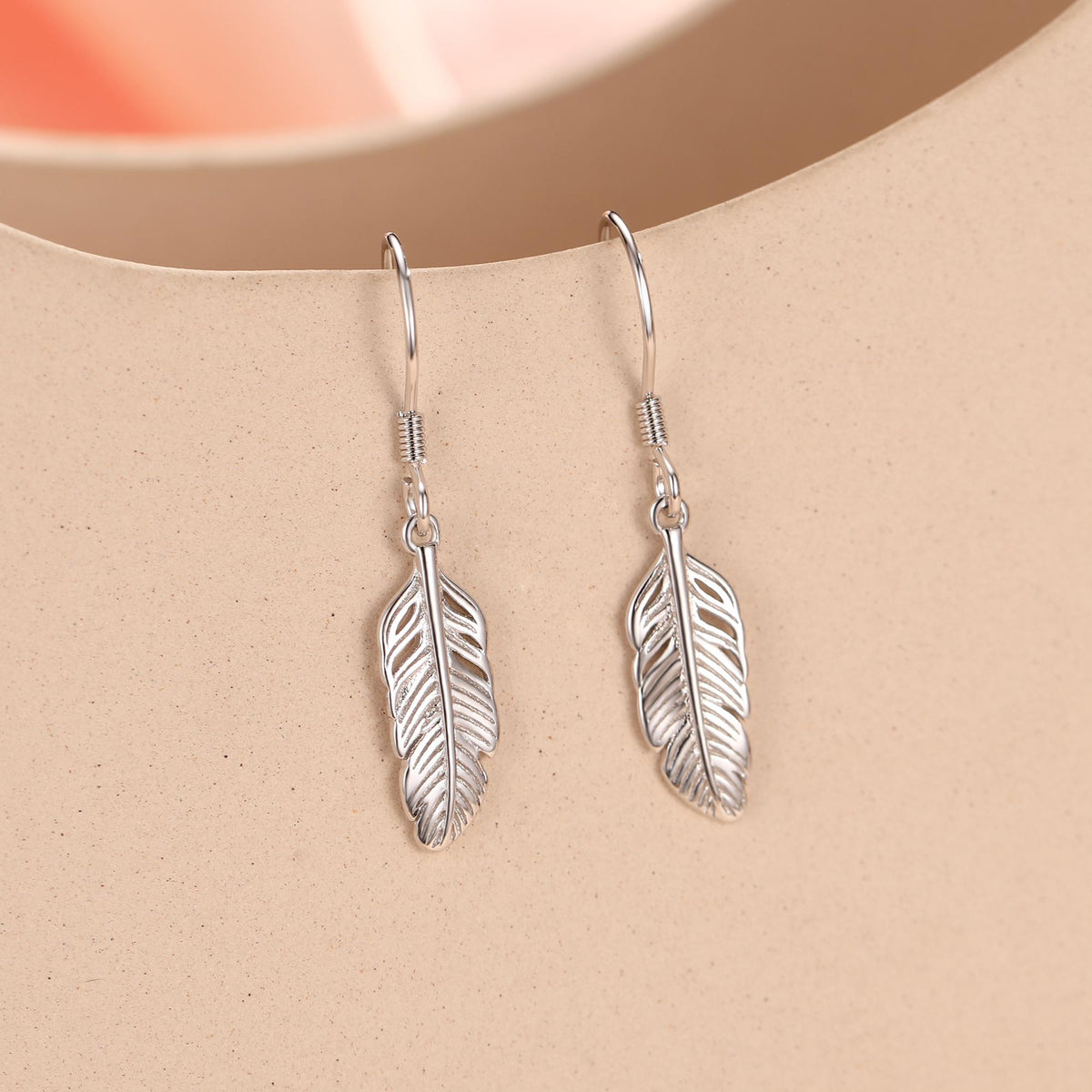 Sterling Silver Feather Drop Hook Earrings, Silver or Gold or Rose Gold, Delicate Feather Dangle Earrings, Nature Inspired