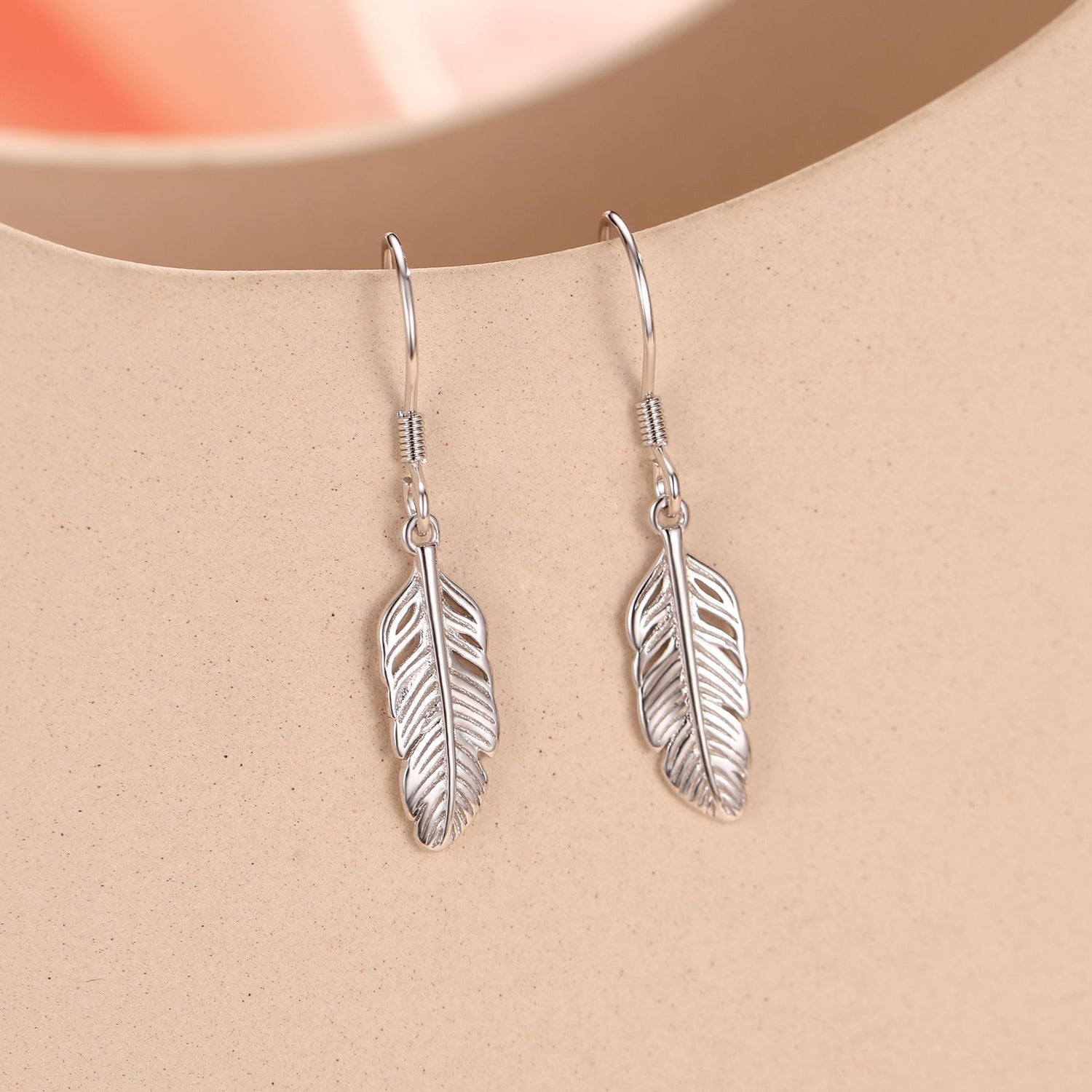 Sterling Silver Feather Drop Hook Earrings, Silver or Gold or Rose Gold, Delicate Feather Dangle Earrings, Nature Inspired