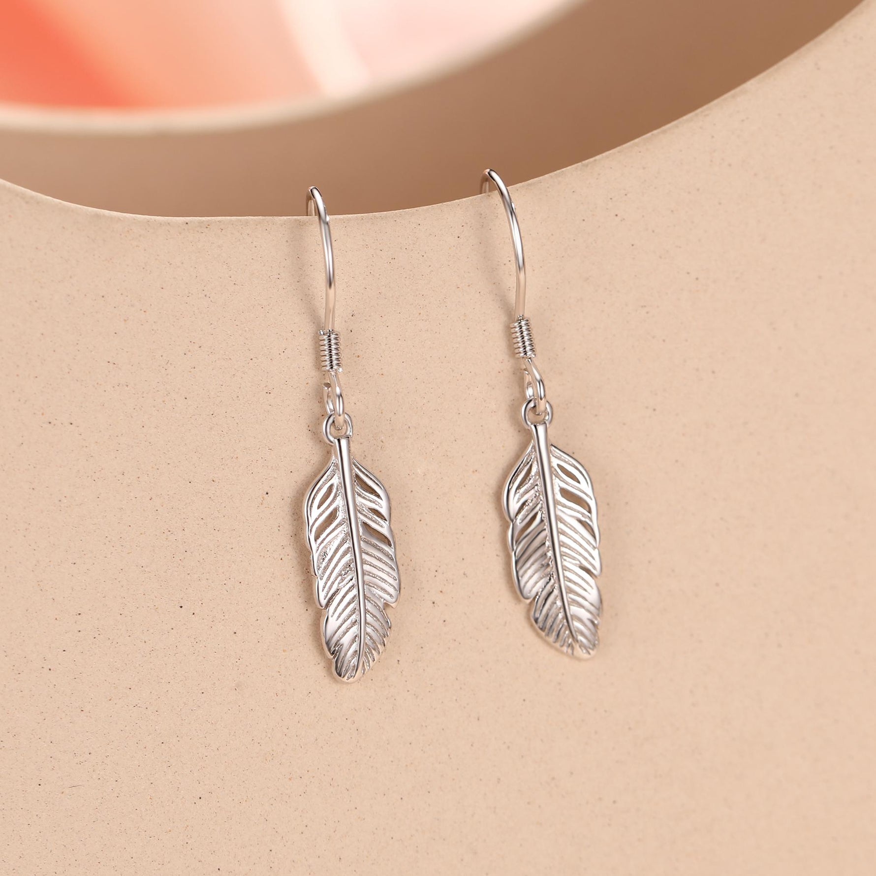 Sterling Silver Feather Drop Hook Earrings, Silver or Gold or Rose Gold, Delicate Feather Dangle Earrings, Nature Inspired