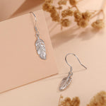 Sterling Silver Feather Drop Hook Earrings, Silver or Gold or Rose Gold, Delicate Feather Dangle Earrings, Nature Inspired